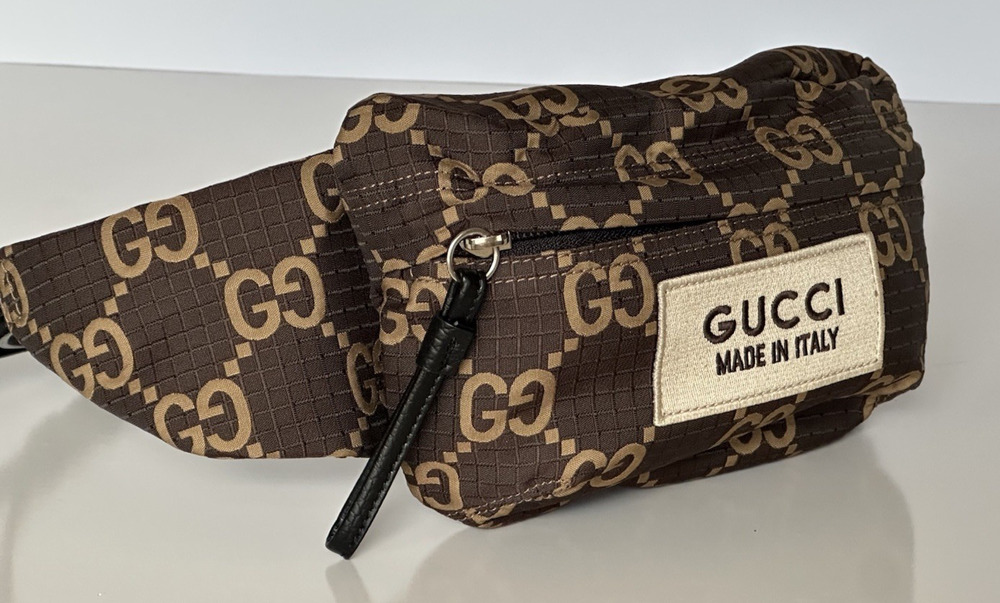 Gucci Maxi GG Logo Brown Nylon Belt Bag 80/32 767934 Italy NWT
